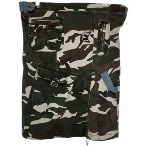 Vtg Johnny Girl Womens Camouflage Cargo Mini Skirt XL Zip Pockets Denim Accents